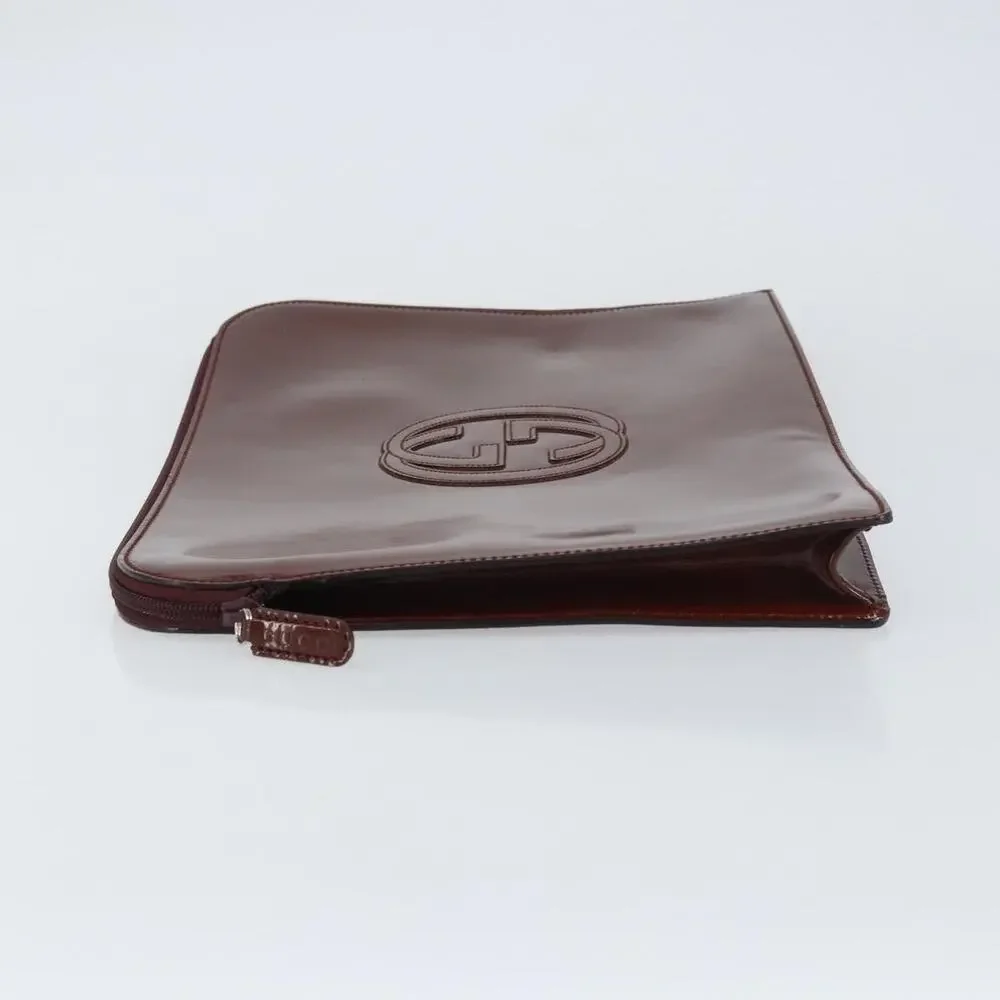 Gucci Patent Leather Clutch Bag Brown
